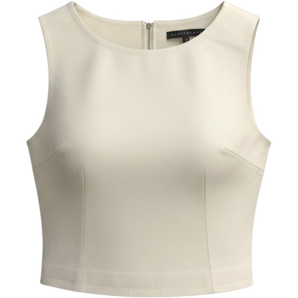 Abbey Glass Cream White Leather Sleeveless Cropped Top Zip Back Size S